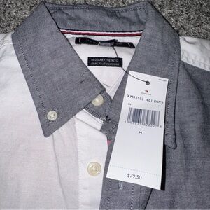 Tommy Hilfiger Gray and White Casual Button-Down Shirt